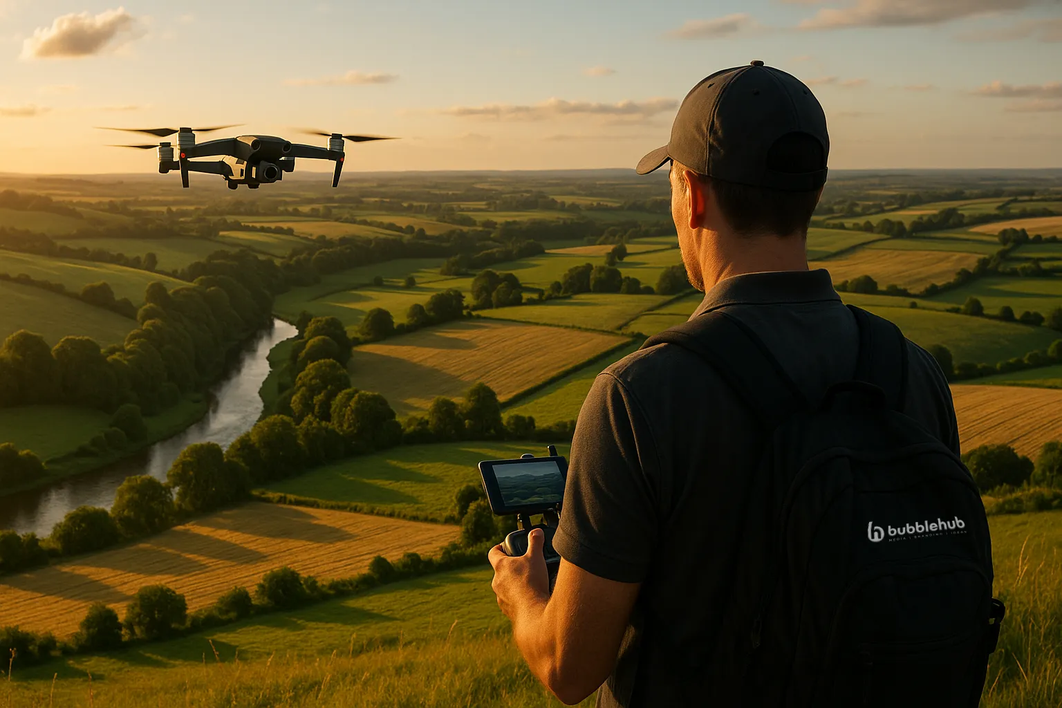 A man operating the drone using the remote control | Locations | Bubble Drone